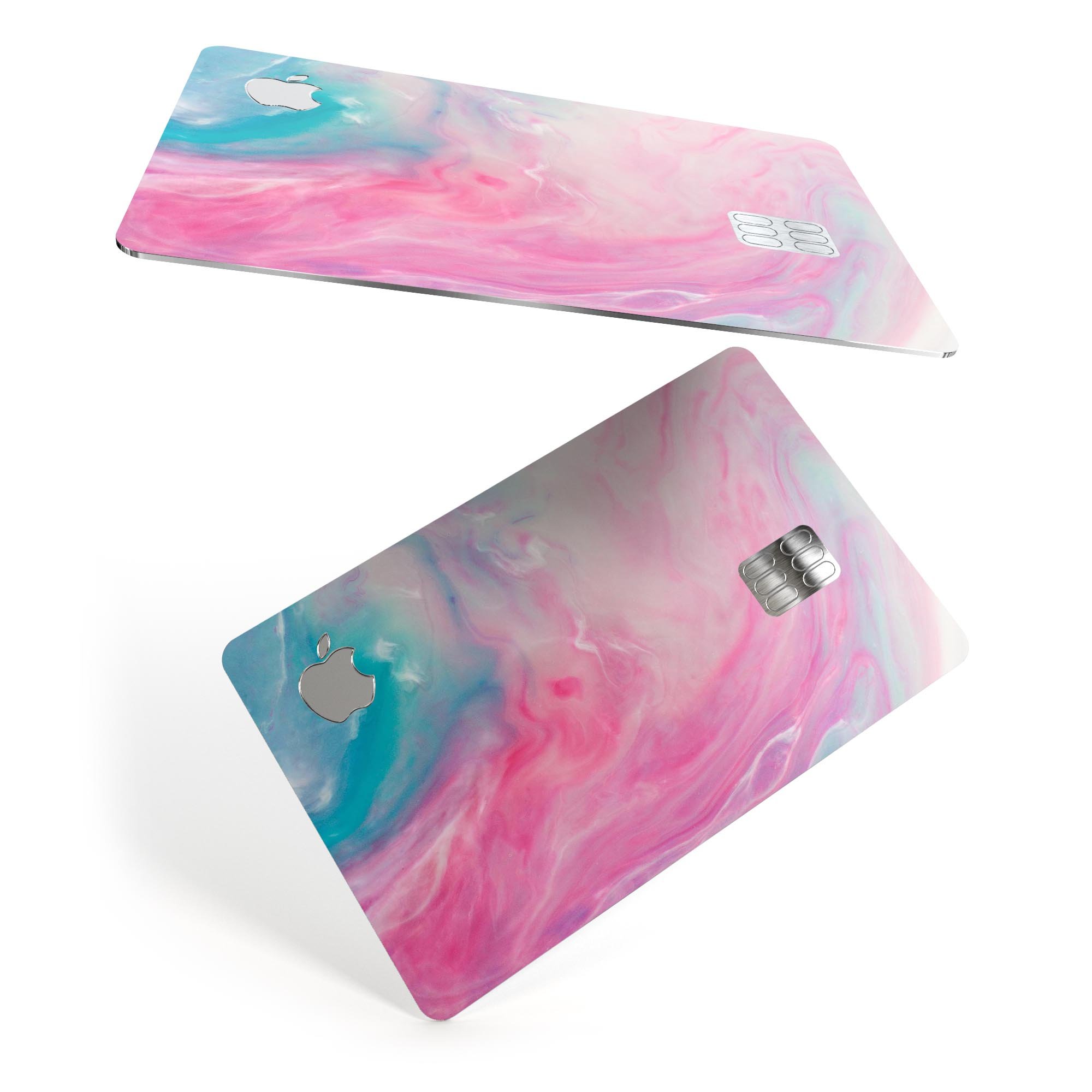 Marbleized Pink and Blue Paradise V712 decal for Apple Card, showcasing vibrant colors and premium vinyl material.